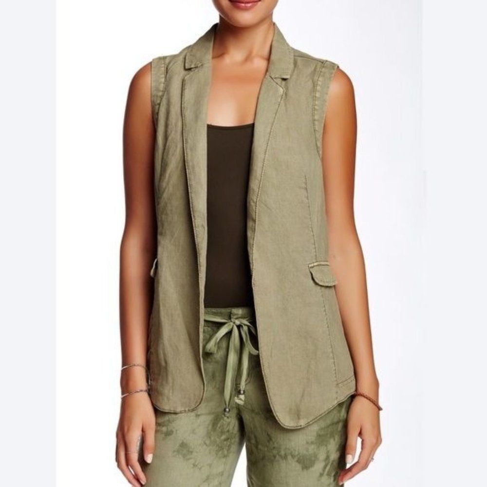 Marrakech for Anthropologie Open Front Linen Vest in Clove Size XS